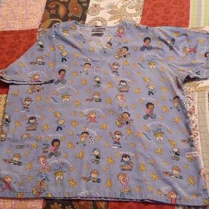 Childhood  Cancer Awareness  scrub top XL